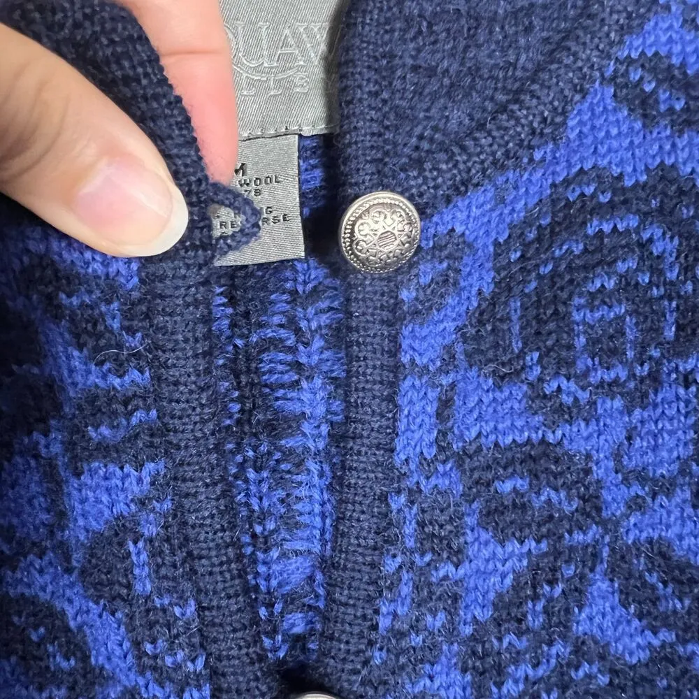 Squaw Valley Fair Isle Nordic Sweater Womens Medium Wool Cardigan Blue - Image 2