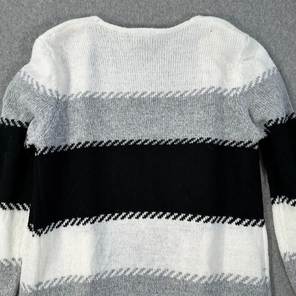 Fortune + Ivy Colorblock Stripe Open Front Cardigan Women’s Small Gray Black - Image 9