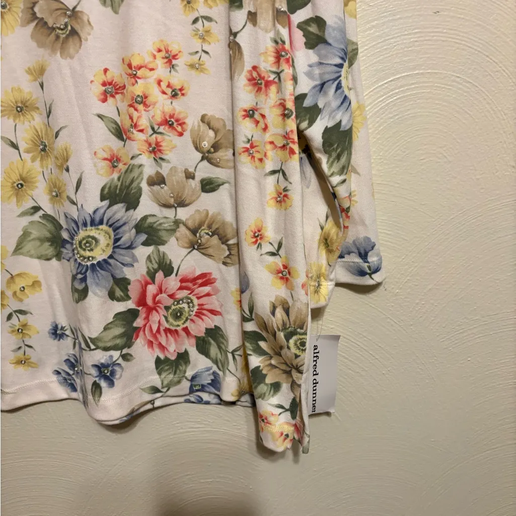 Alfred Dunner XL Floral Knit Top 3/4 Sleeve Rhinestone Embellished NWT - Image 7