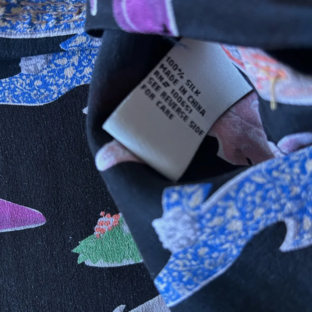 Nicole Taylor colorful heel print 100% silk with beading Novelty Size Large Black - Image 7