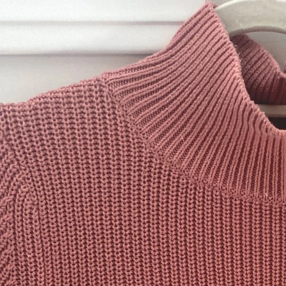 525 AMERICA Mock Neck Bell Sleeve Ribbed Knit Sweater M Medium Salmon Pink Cozy - Image 6