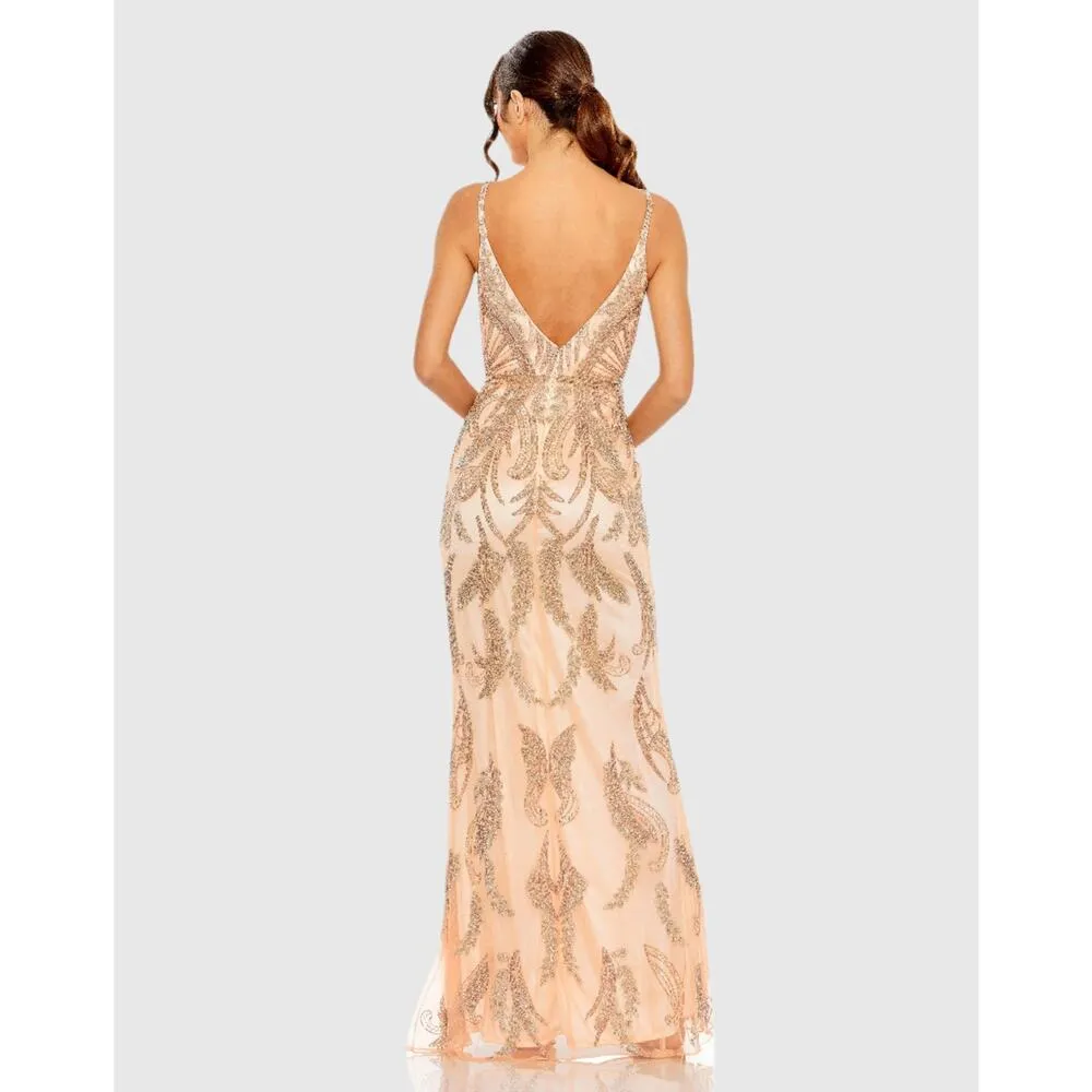 Mac Duggal 6015 Sequin Beaded Blush Gown Nude Champagne Formal Dress NWT 14 - Image 2
