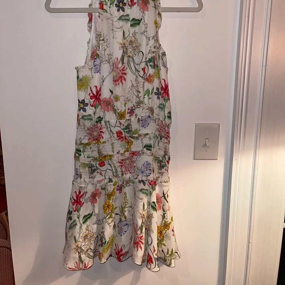 Parker High Neck Silk Mini Dress White & Floral multi colored dress Size Small! - Image 2