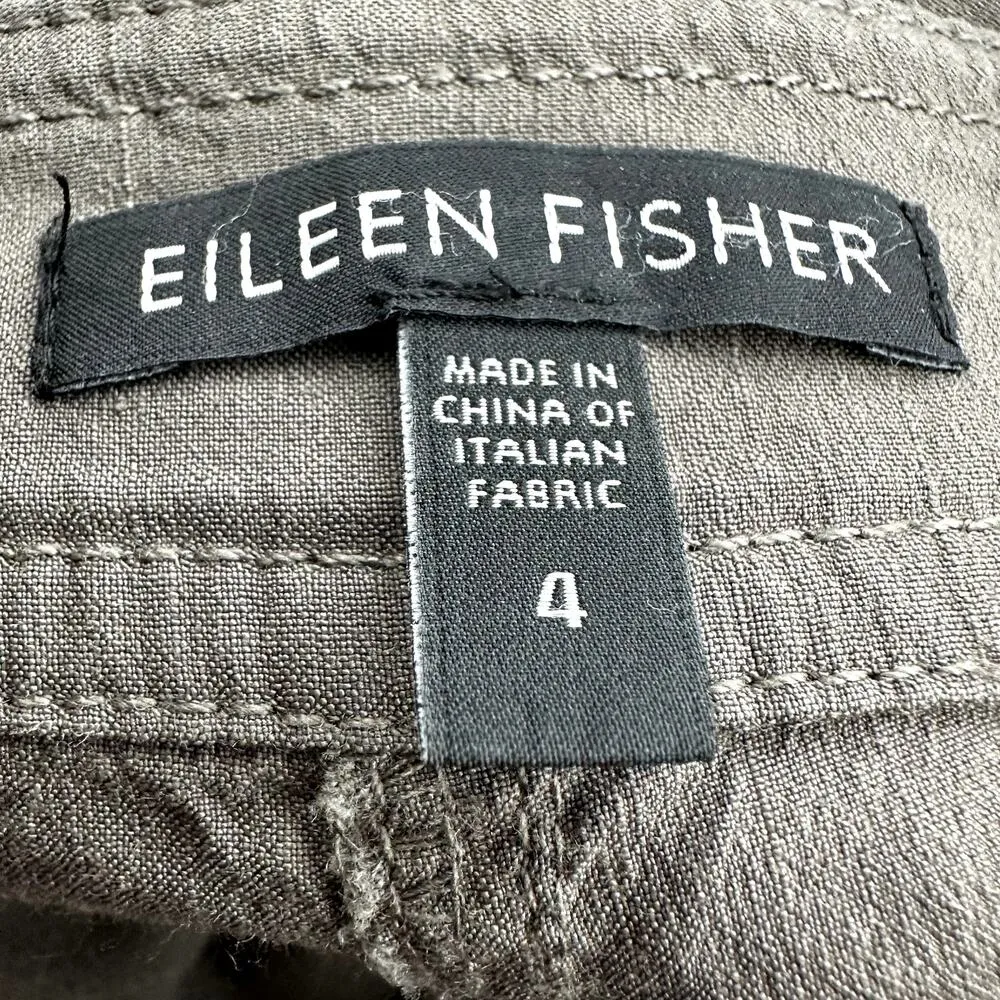 Eileen Fisher Linen Trousers Dress Pants Hook & Eye Stretch Pocket Beige 4 34x31 - Image 3