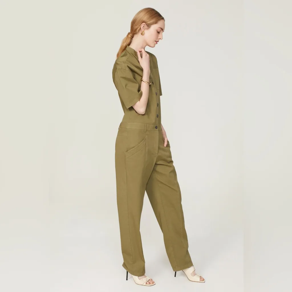 CÂLLAS Kenna Button‎ Down Green Utility Stretch Collar Short Slv Jumpsuit 40 Size 4 - Image 2