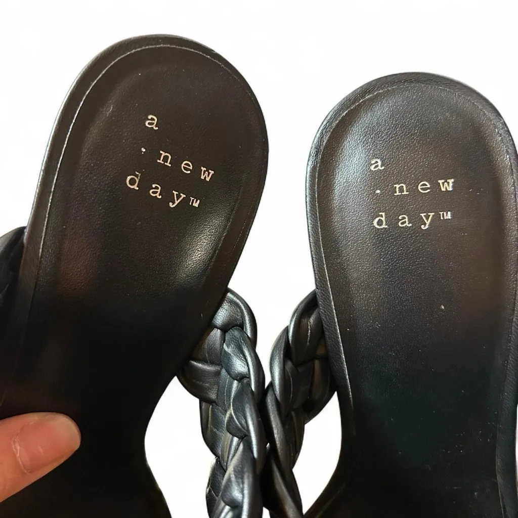 Women’s Black Braided Sandals – Size 7 | Chunky Round Heel Like New | a. New Day - Image 6