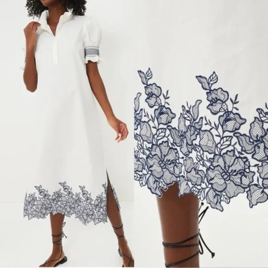 Tuckernuck Hyacinth House Navy Embroidery Eliza Midi Dress/ XS - Image 3