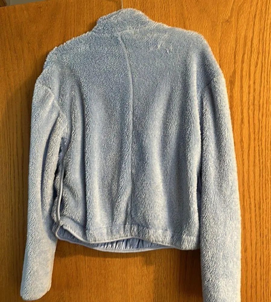 Baby Blue Faux Fur Quarter Button Up Pullover Size M - Image 6