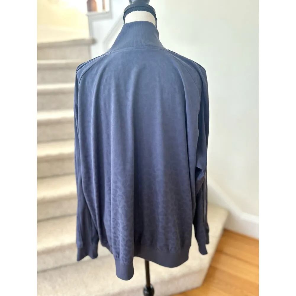 Athleta Slate Blue Leopard Print Zip Up Windbreaker Bomber Jacket - Image 5