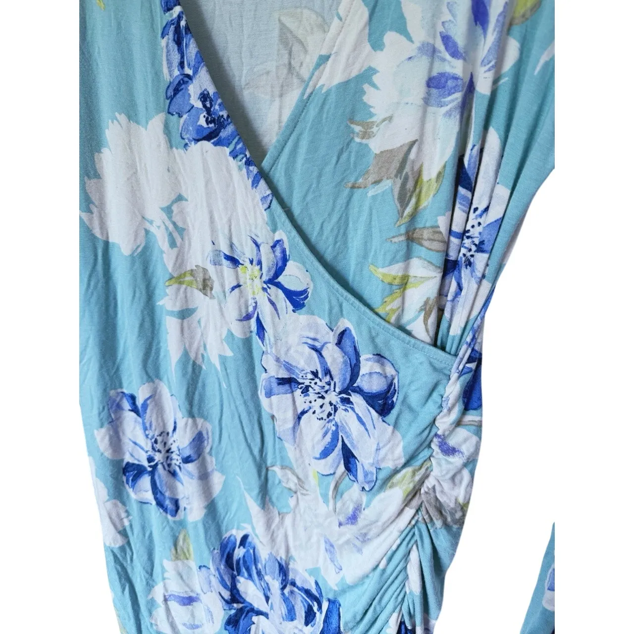 Yumi Kim Romantic Floral Wrap Midi Maternity Dress L Blue Fairy Mama Brunch - Image 9