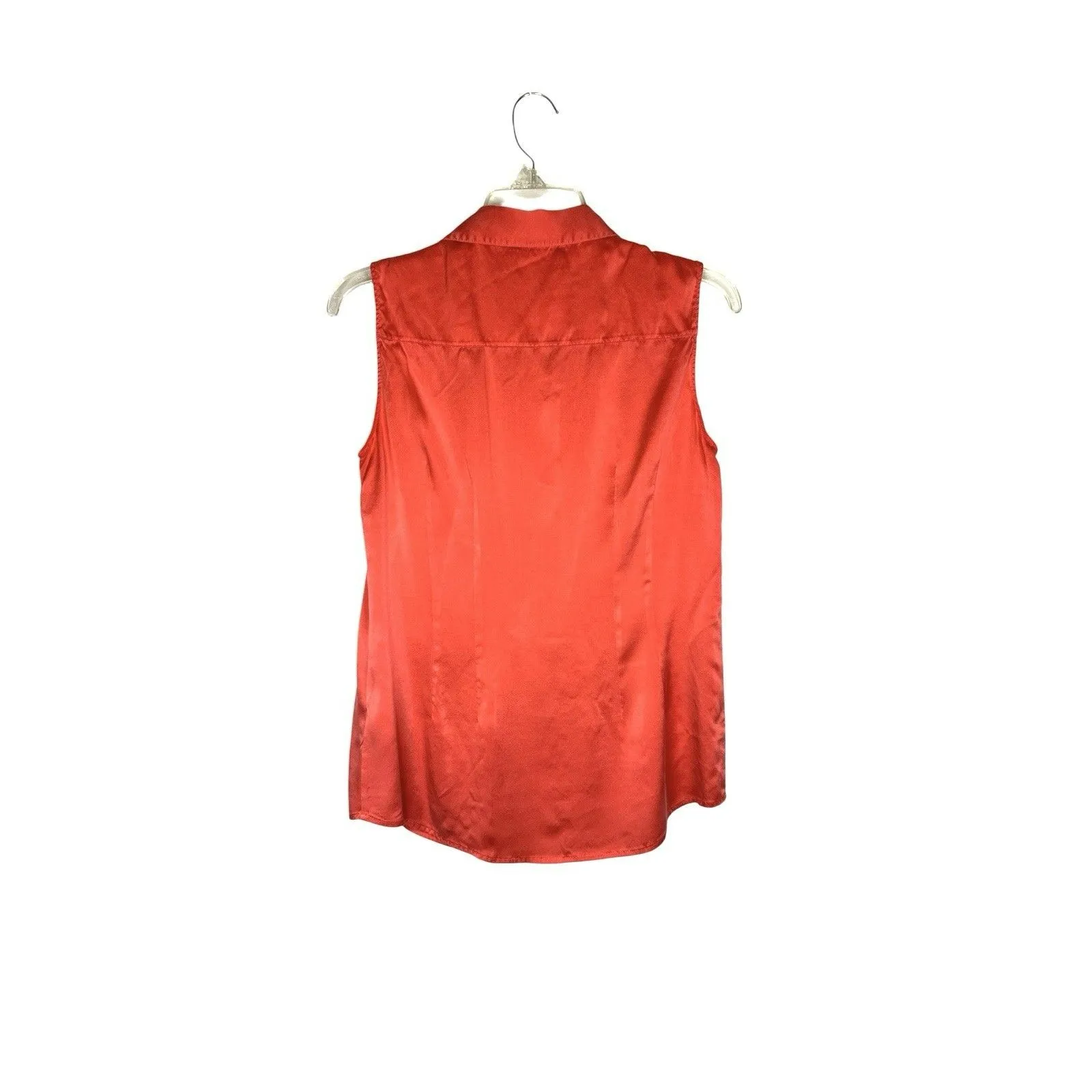Antonio Melani Orange Silk Sleeveless‎ Collard Button Down Top Small Chic Preppy - Image 2