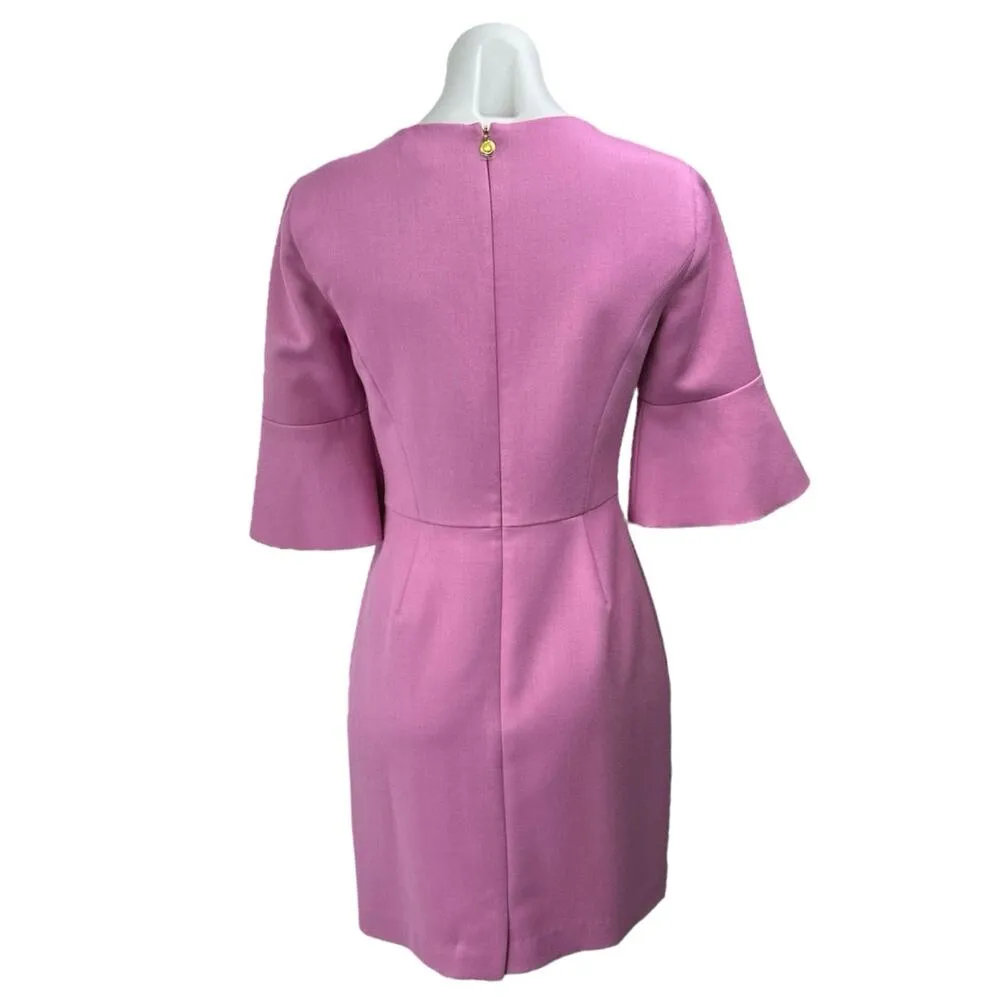 Brooks Brothers Pink Wool Half Bell Sleeve Crew Neck Mini Sheath Dress Size 2 - Image 2
