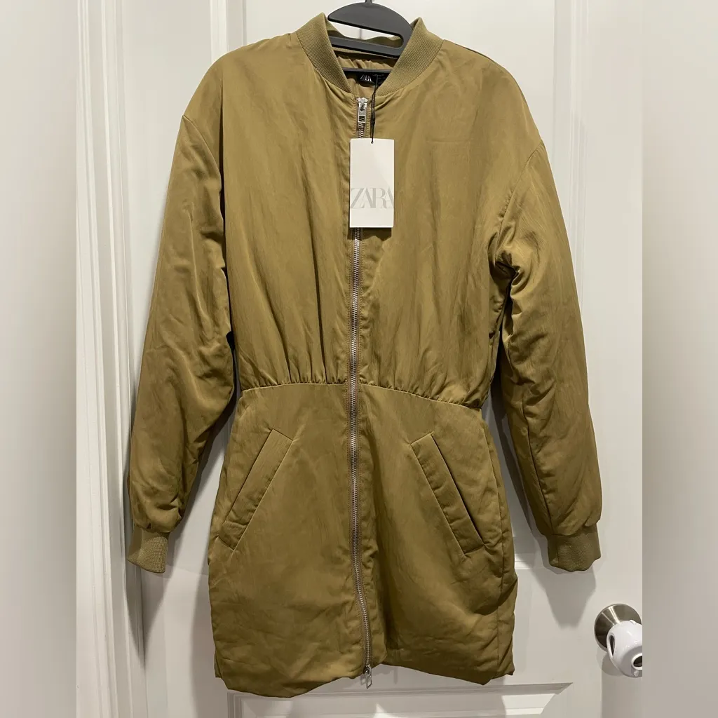 Zara Olive Bomber Dress Jacket Coat Size Small - Image 6
