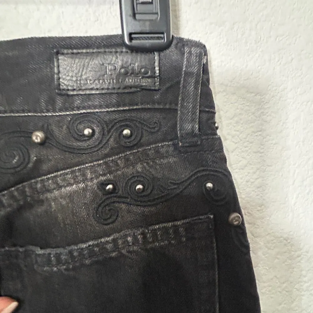 Polo Ralph Lauren Callen High Rise Jeans Size 25 Studded Western Old Money Black - Image 10