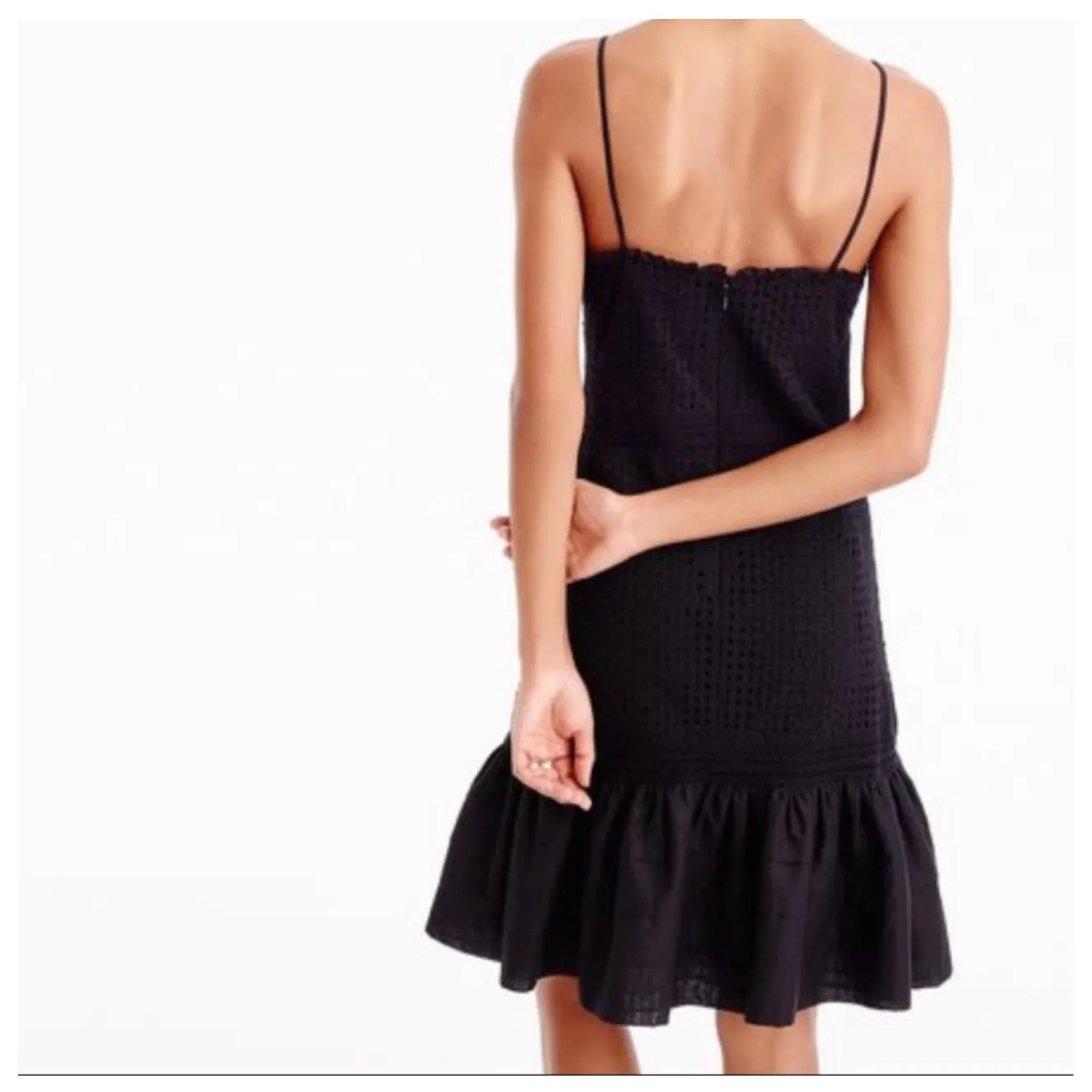 NWT J.Crew Eyelet Hem Spaghetti Strap Cotton Dress Black‎ Size 10 Preppy Boho - Image 2