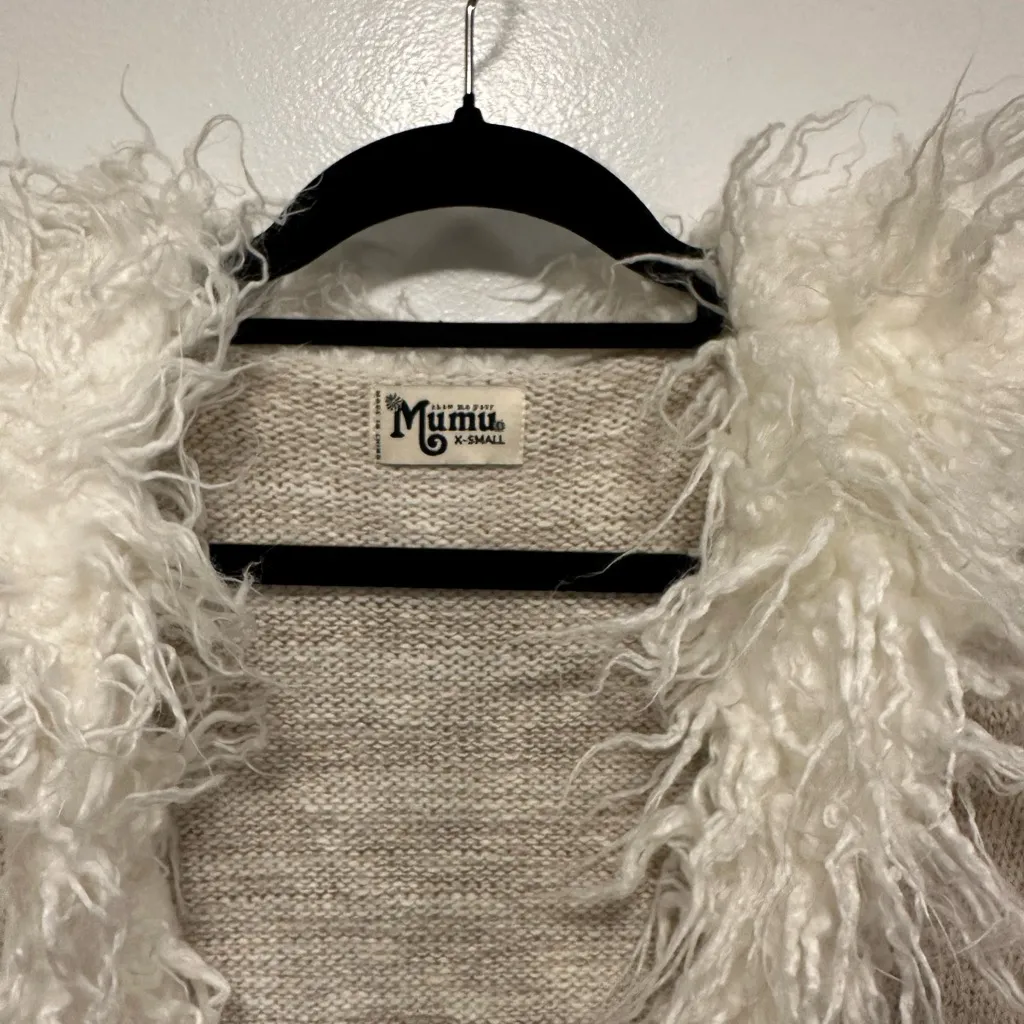 Show Me Your MuMu Cream Cardigan with Faux Fur - Image 3