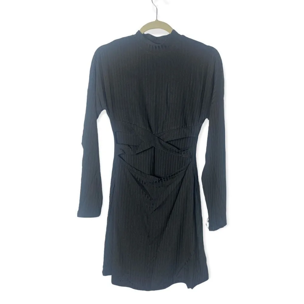 SHEIN SZ S mock neck ribbed knit drop shoulder cut out front sweater dress - Image 3
