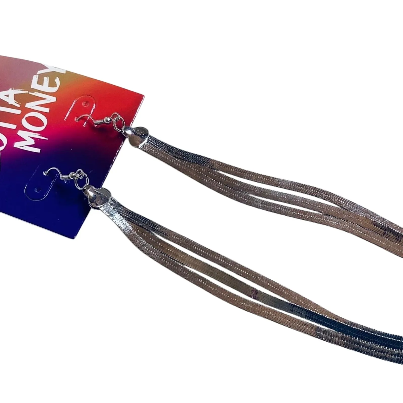 Silver Herringbone Chains Dangle Earrings - Image 2