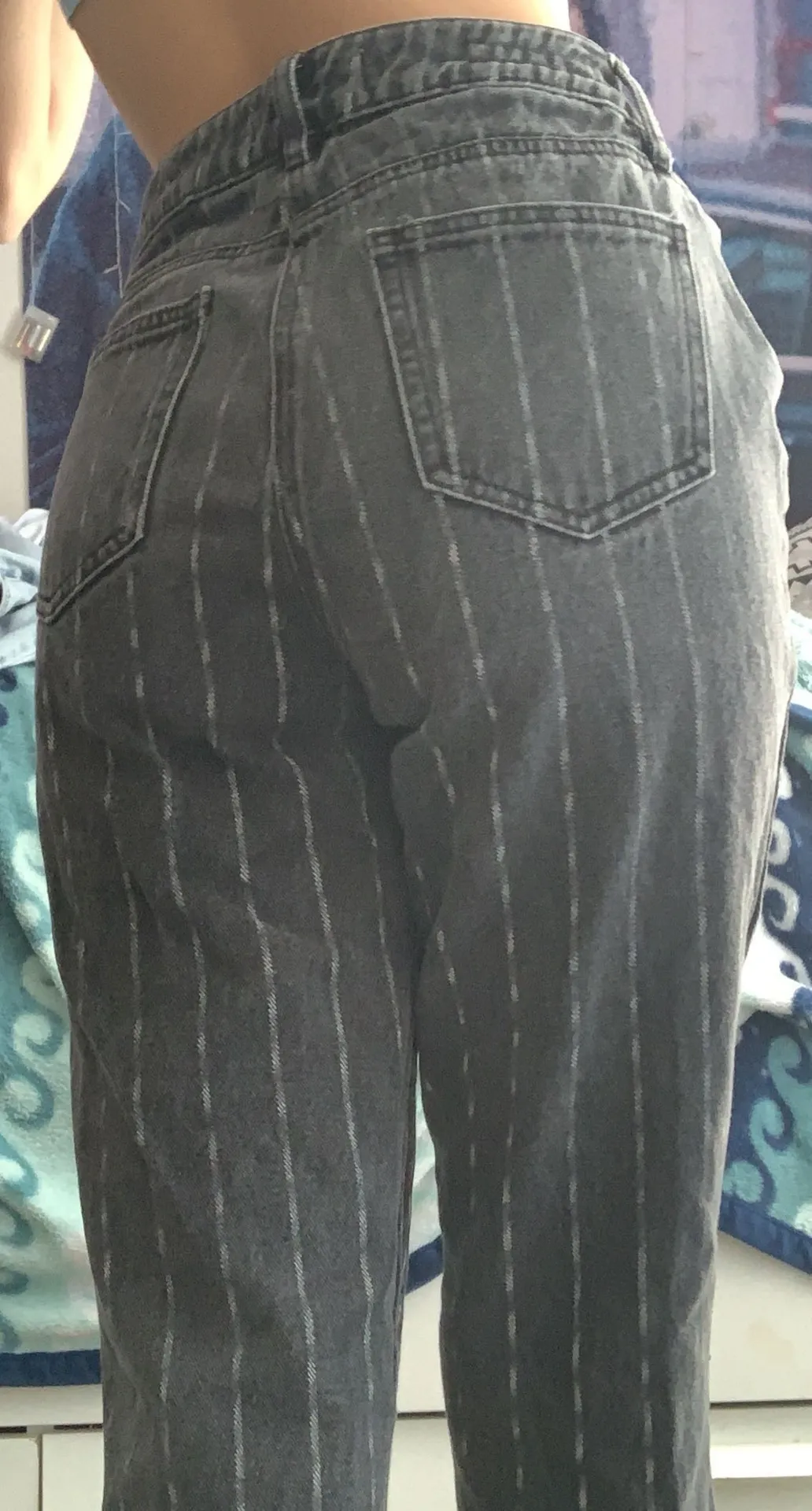 black w white stripes mom jeans❥ - Image 4