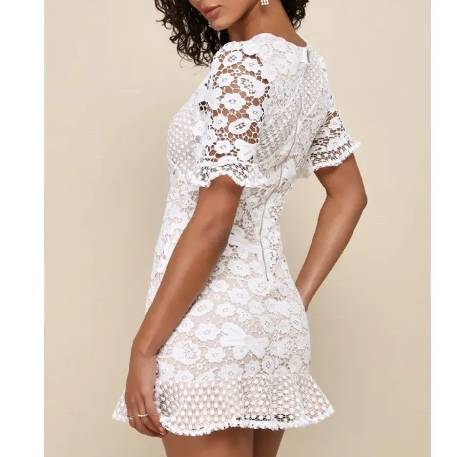 Lulus My Dearest White Lace Flounce Hem Mini Dress Size XL Wedding Graduation - Image 6