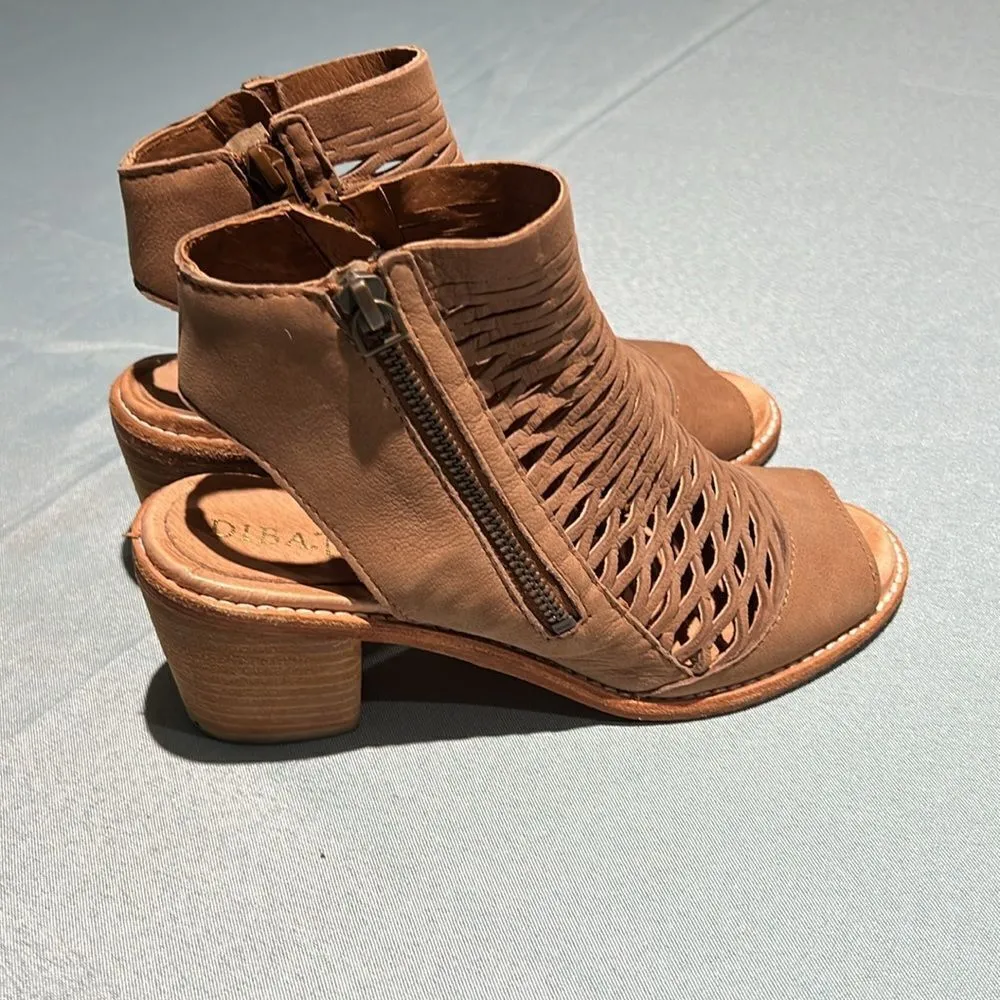 EUC DIBA laser cut open toe block heel‎ sling back B39 Tan Size 6 - Image 6