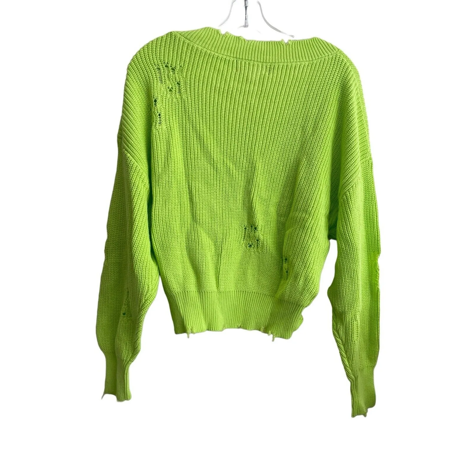 NWT SER.O.YA Syd‎ Sweater Women Size Medium Neon Green Distressed Grunge V - Image 4