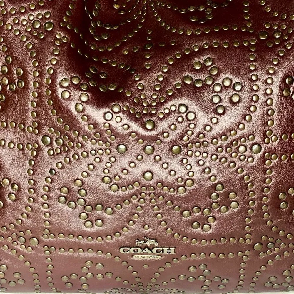 COACH Edie Oxblood Studded Soft Leather Triple Section Shoulder Bag w/ Turn Lock - Image 2