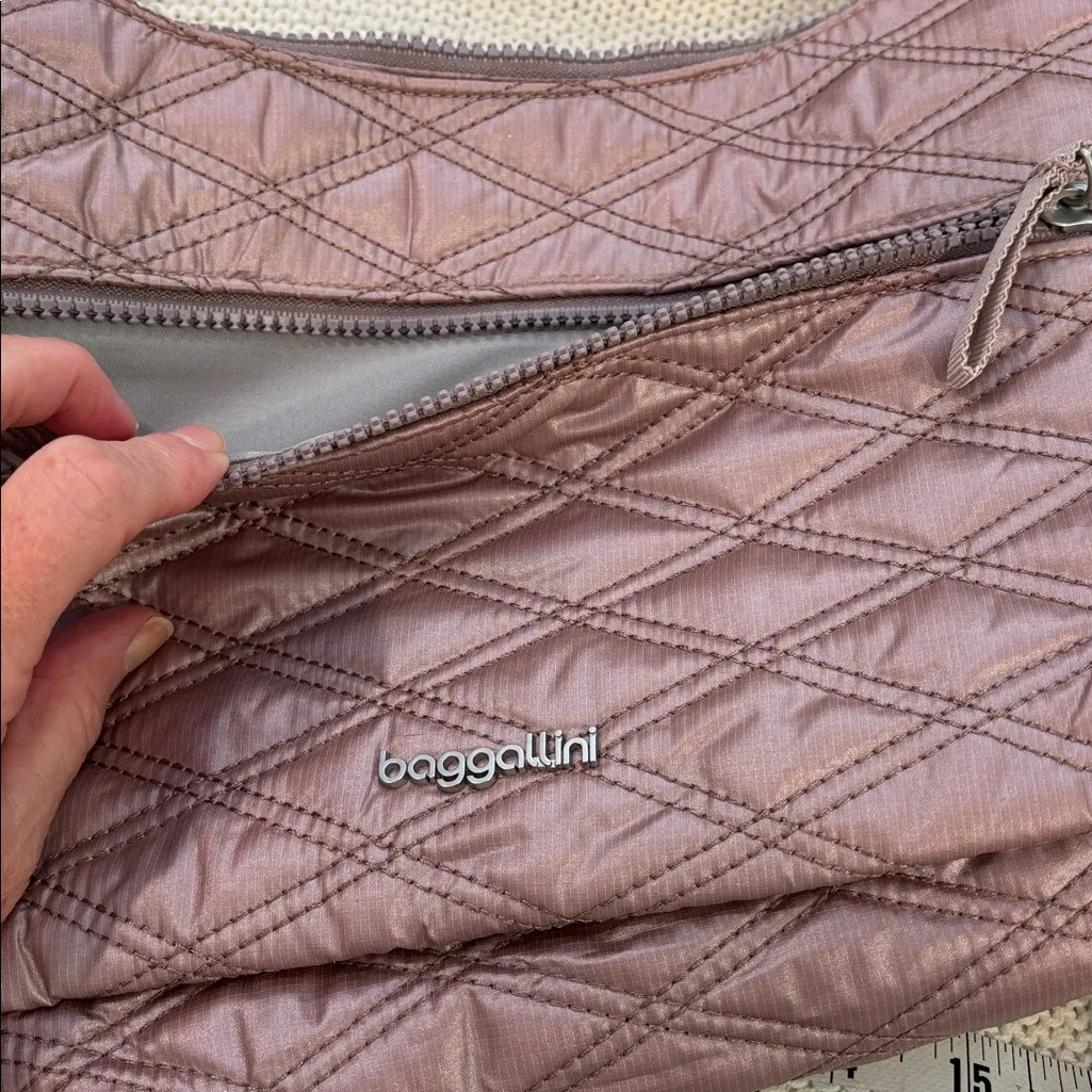 Baggallini Light pink mauve modern quilted nylon crossbody convertible RFID Bag - Image 12