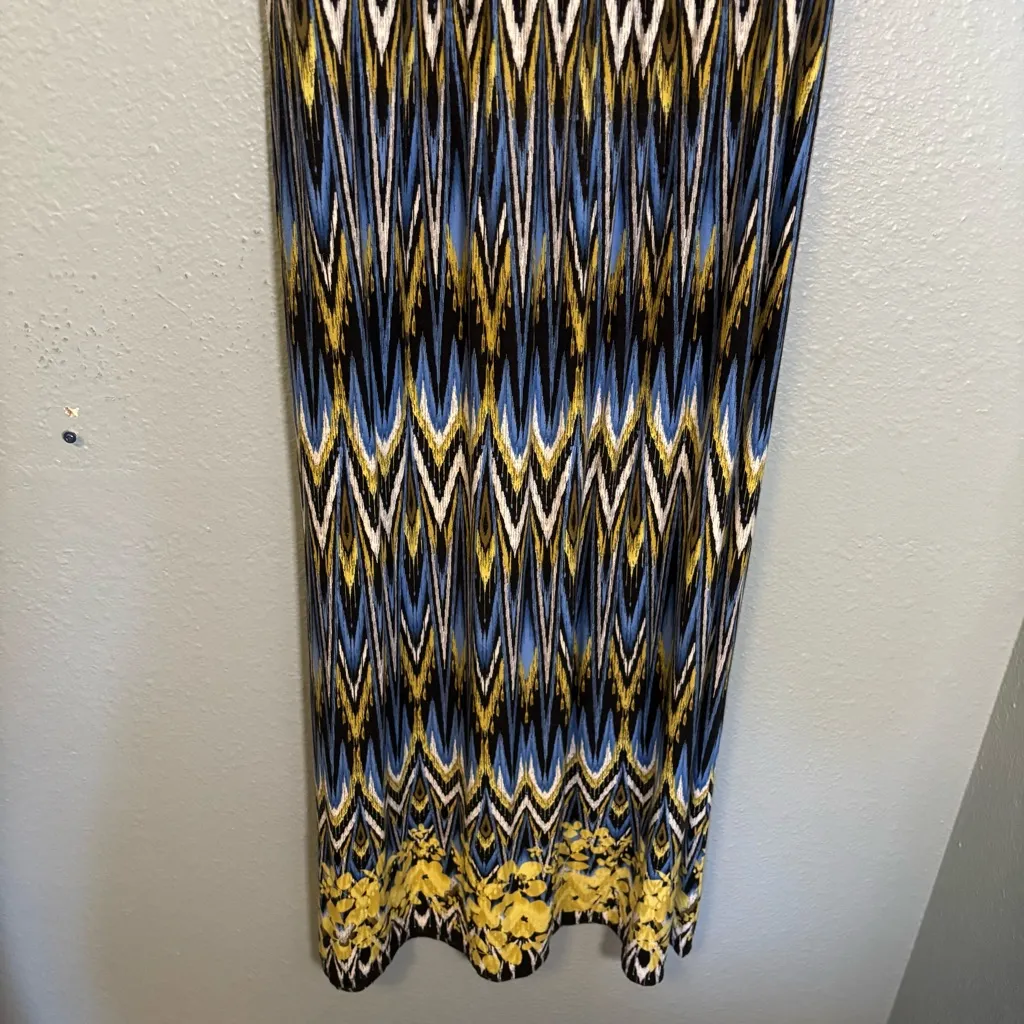 J. Jill Wearever Ikat Print‎ Blue Yellow Sleeveless Knit Maxi Dress Size undefined - Image 8