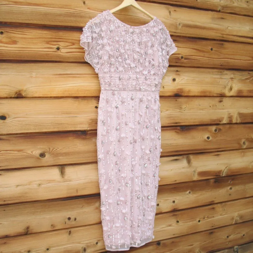 MAC DUGGAL 94117 Pink Cap Sleeve Column Midi Dress With Floral Beading - Image 7