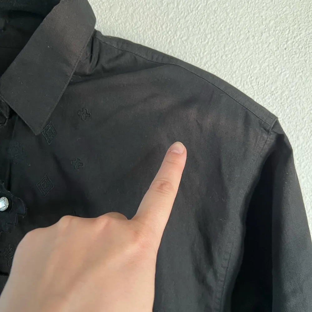 Vintage Wrangler Womens Large Embroidered Black Long Sleeve Shirt Aztec Detail - Image 5