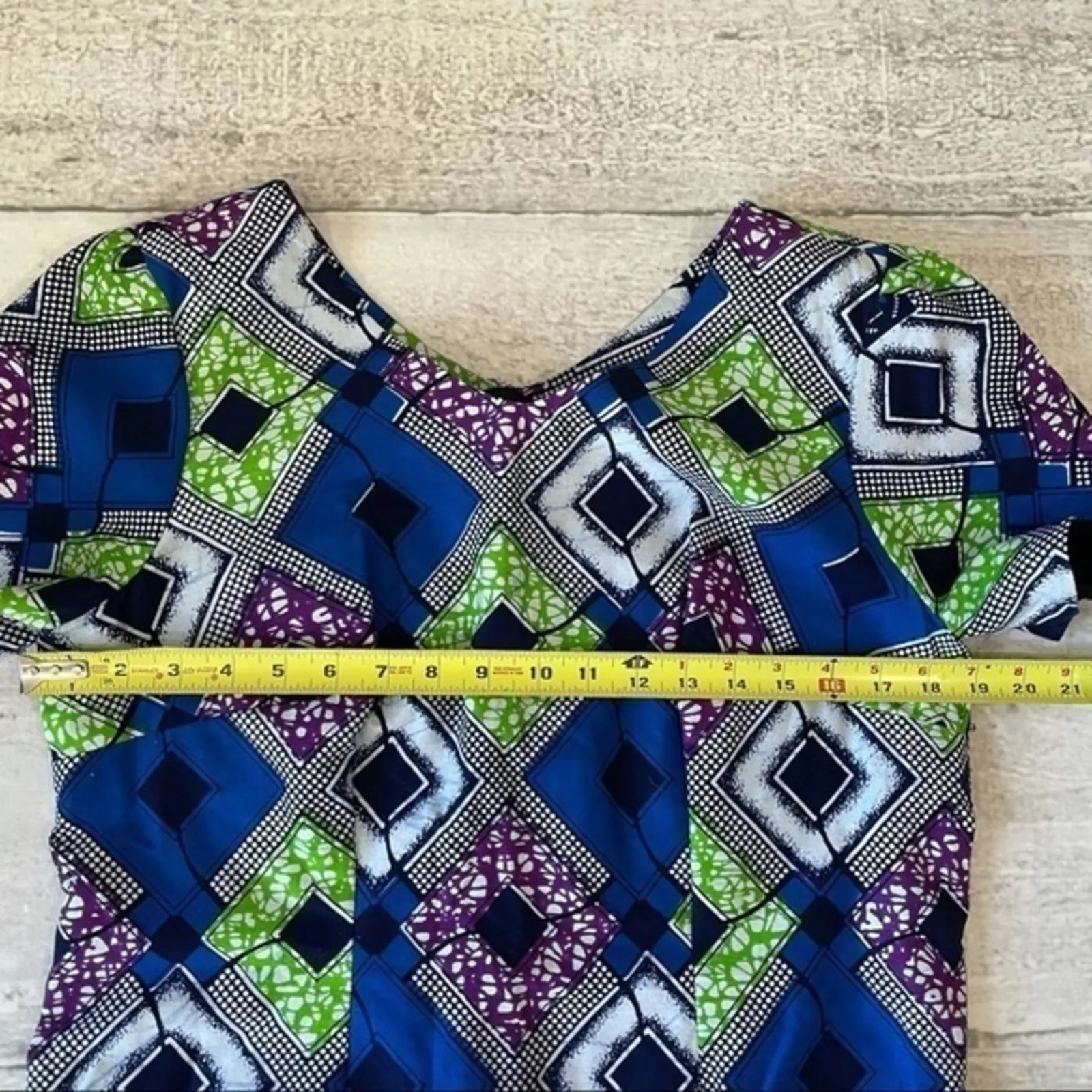 Traditional African Two Pc Dress Set Wax Fabric Blue Green Purple Custom Kitenge - Image 13