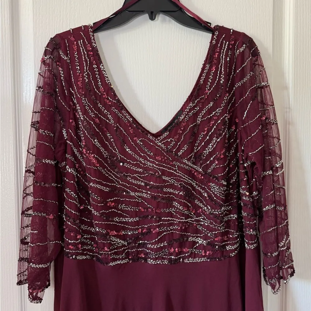 J Kara Women's 3/4 Sleeve Beaded Bodice Long Formal Dress Cranberry Red 18 NWT - Image 3