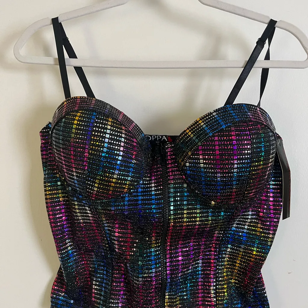 Colorful Sequin Bustier Top Black Size XL - Image 2
