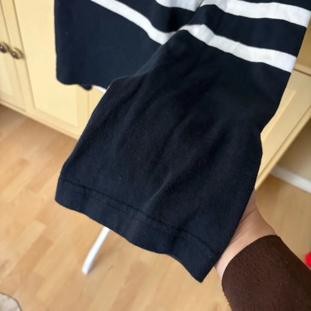 FAHERTY Cotton Sport Jersey Tee Strriped‎ Navy White Size Medium Flared Sleeve - Image 4