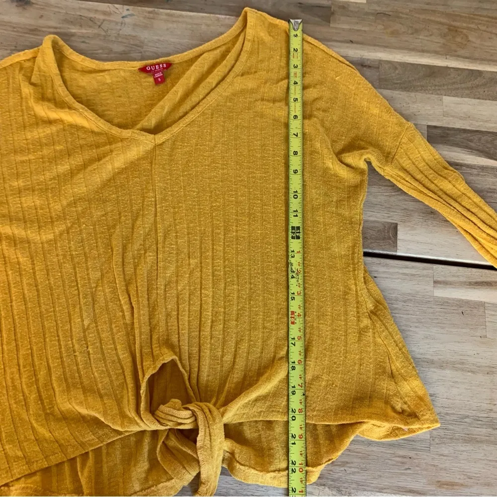 Guess Mustard Yellow Tie Front Long Sleeve Tee S - Image 8