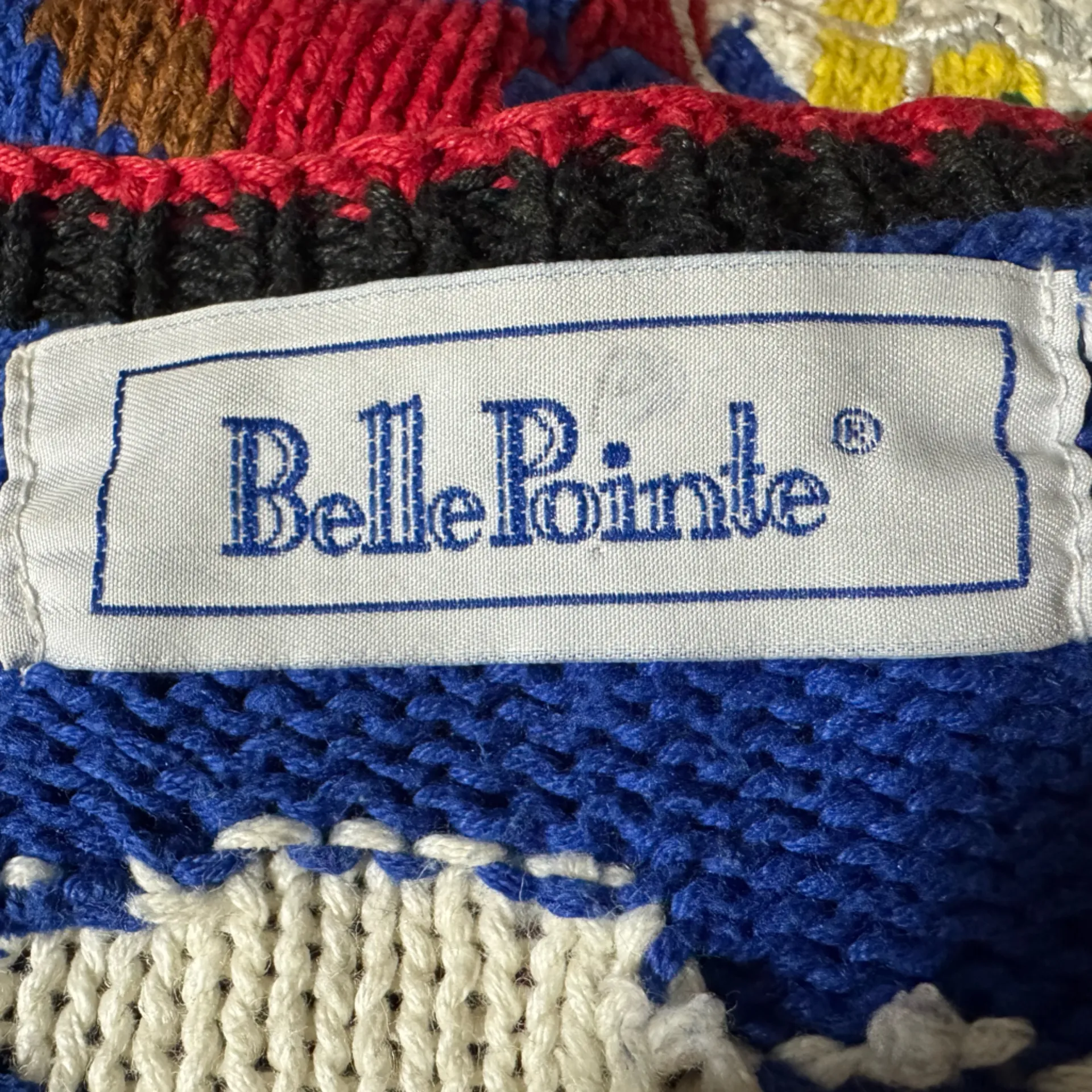 Vintage Belle Pointe Realtor Novelty Cardigan Sweater Ramie Cotton‎ Knit small Blue - Image 7