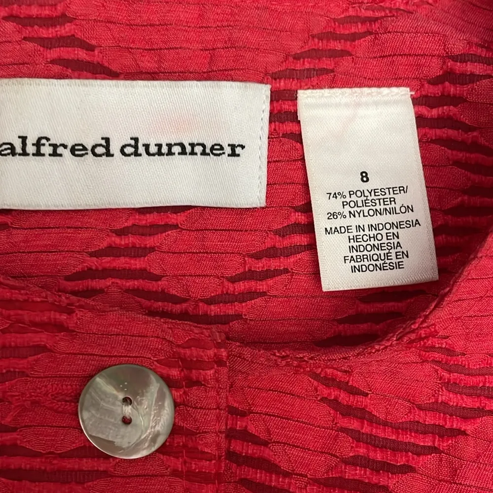 Red 3/4 Sleeve Button Down Shacket with Sheer Texture Size 8 - Image 8