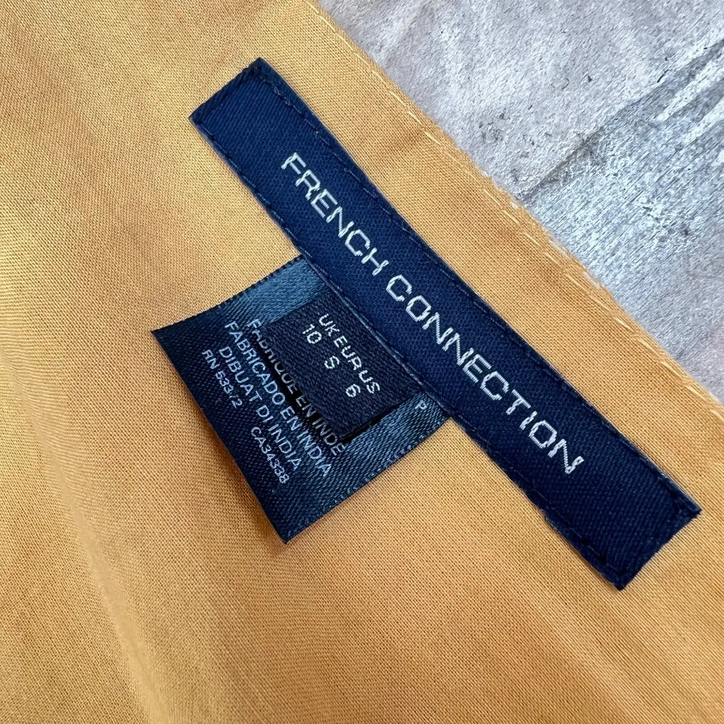 French Connection Adena Floral Metallic Ruffle Dress in Oak Bluff Yellow Size 6 - Image 8