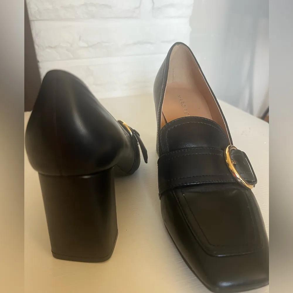 Marc Fisher Oralin Black Leather Buckle Loafer Pump Heels Sz 6 - Image 4
