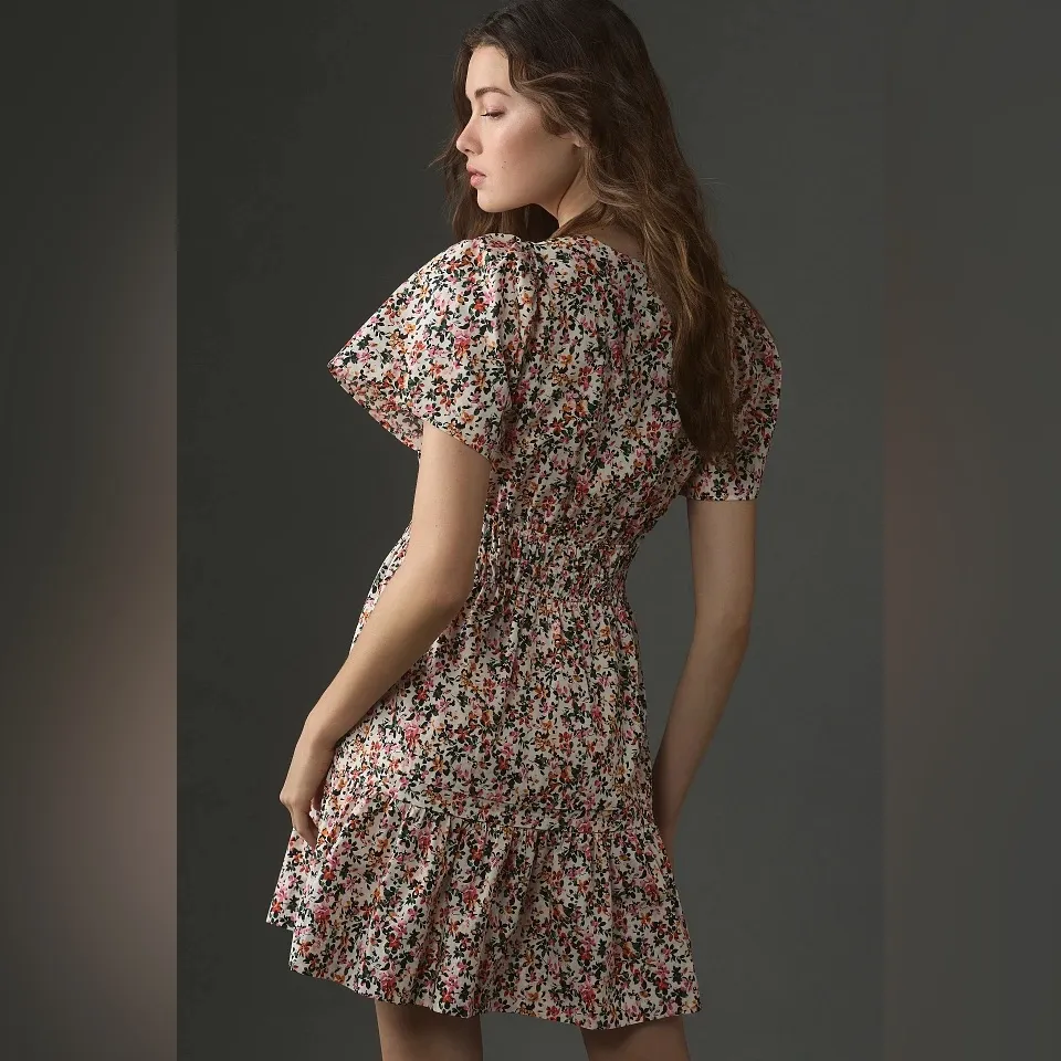 Anthropologie The Somerset Tiered Short Sleeve Mini Dress Colorful Floral XS - Image 15