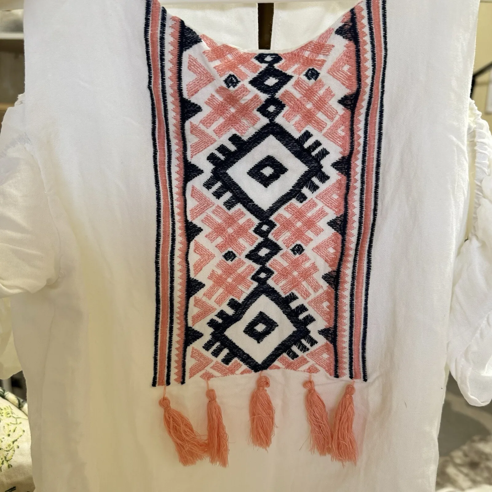 EUC Women's Boutique Polagram Embroidered Tassel Boho ChicPeasant Tunic Top-Sz S - Image 4