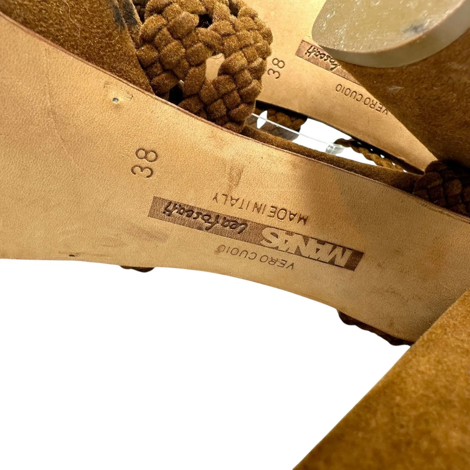 Manas Lea Foscati High Heels Platform Braided Suede Brown Tan Size‎ 38 US 8 - Image 15