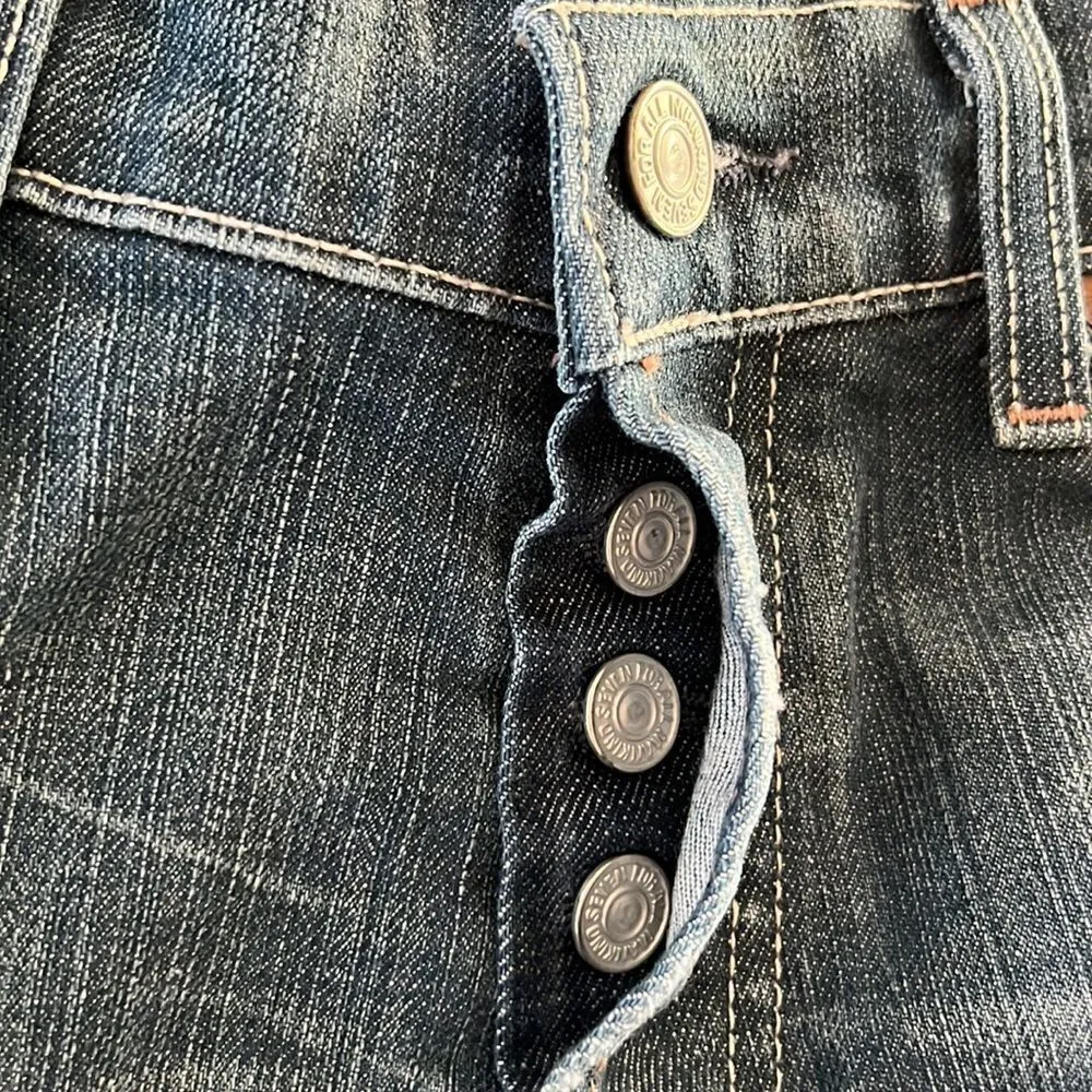 7 for all of Mankind Distressed and Frayed Boycut Button Fly Jeans- Size 27 - Image 16