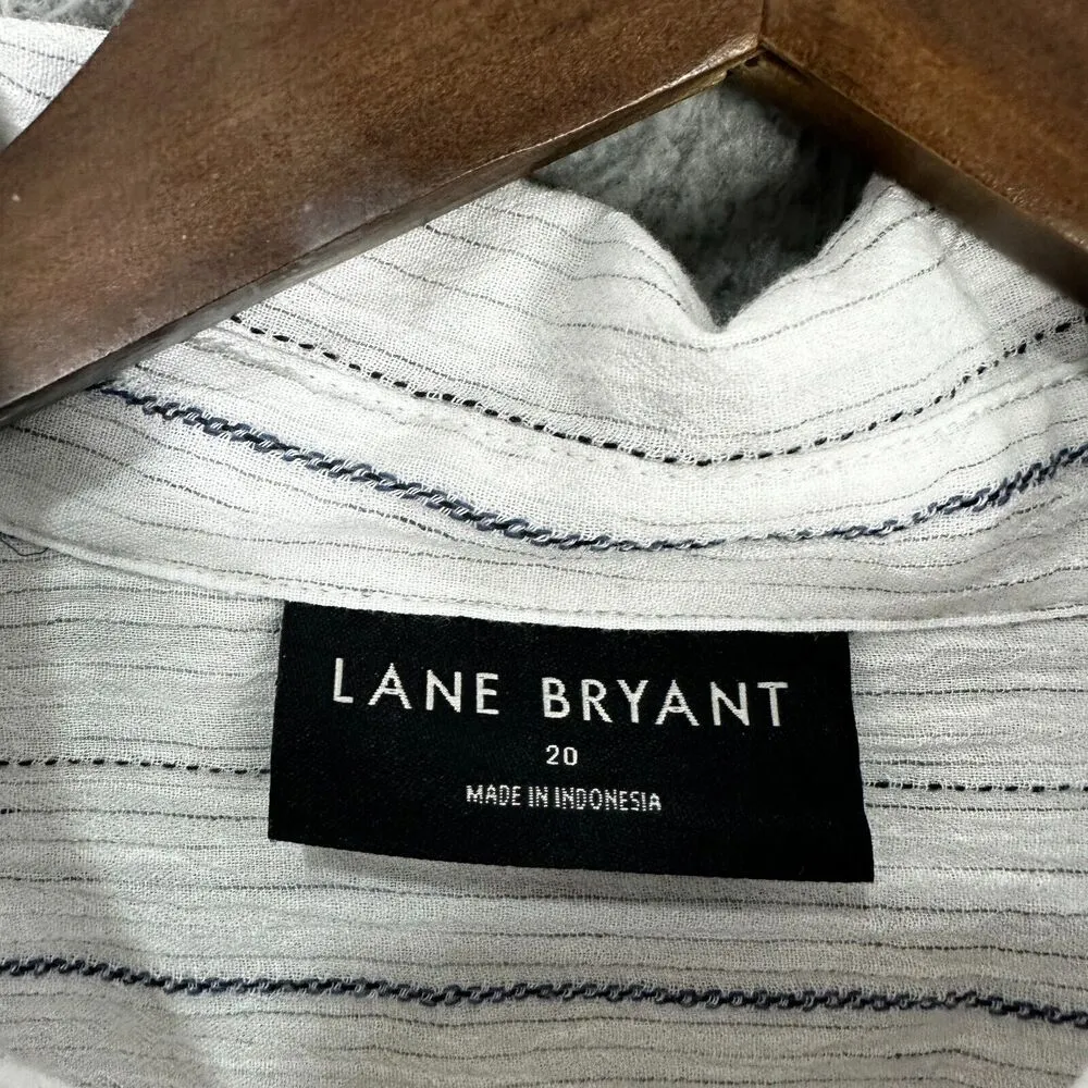 Lane Bryant Button Up Top Womens 20 White Striped Long sleeve Gauzy‎ Career Chic - Image 2
