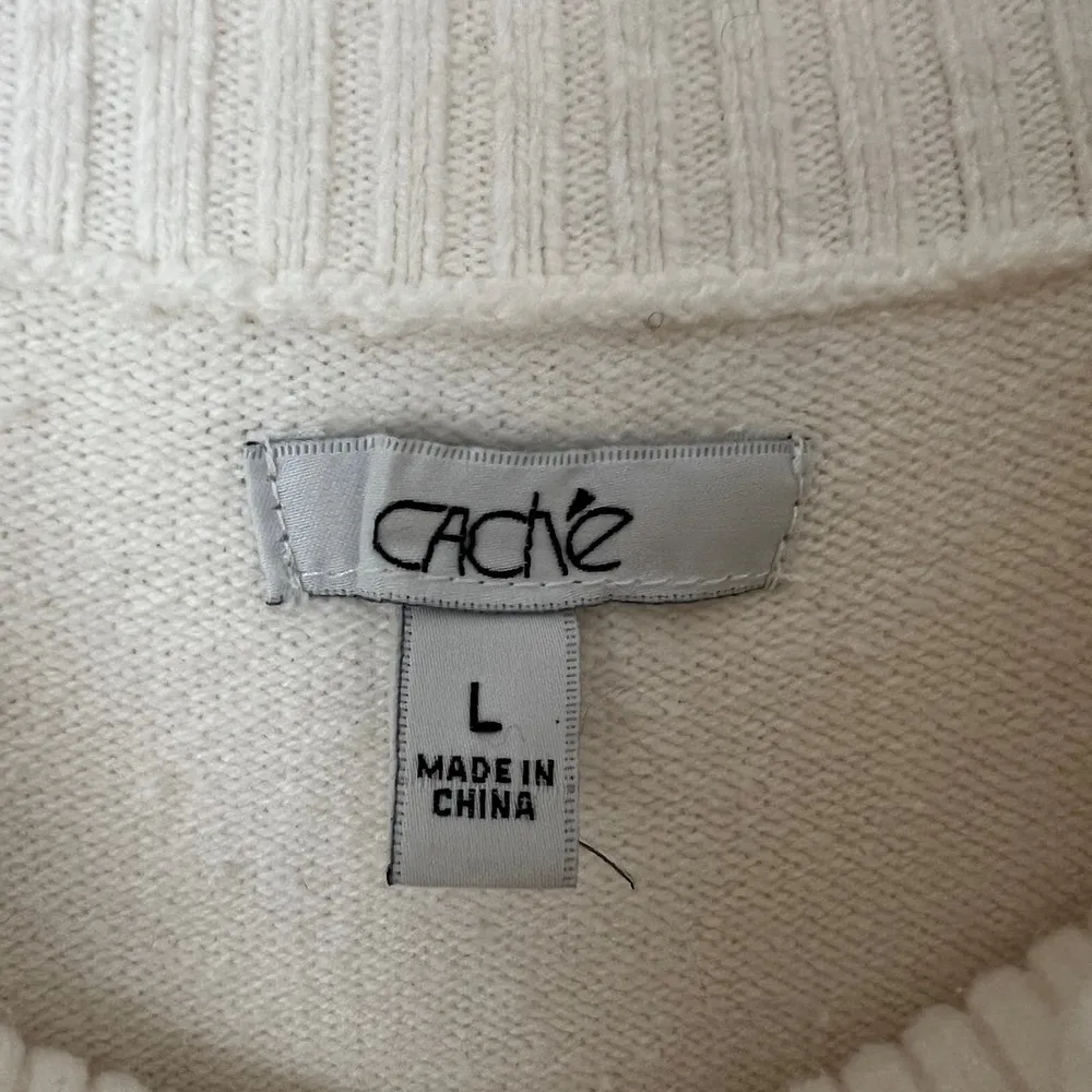 Caché Cowl Neck White Long Sleeve Pullover Sweater Size L - Image 5