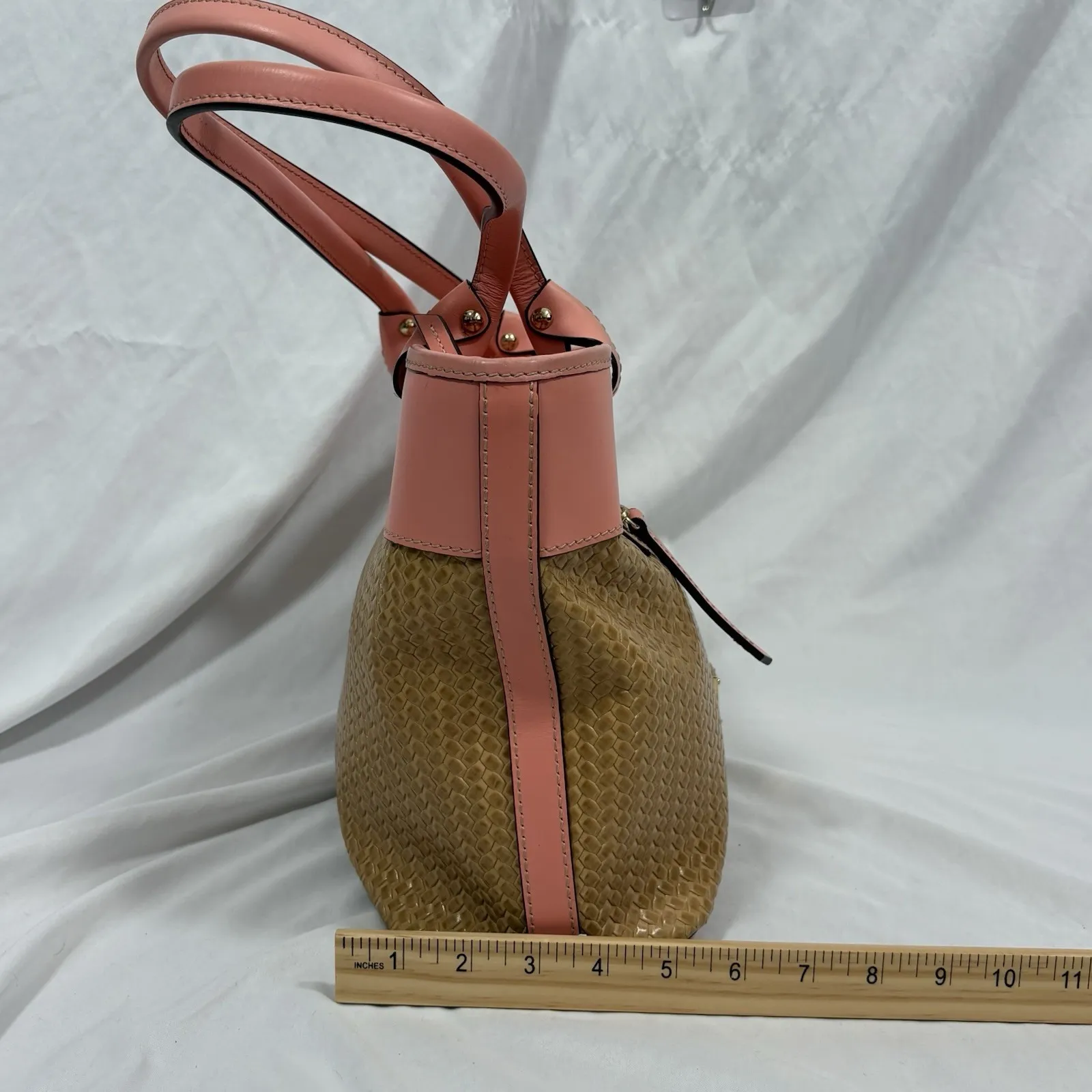 Dooney‎ And Bourke Beacon Weave Coral Pink Zip Tote Purse Bag - Image 16