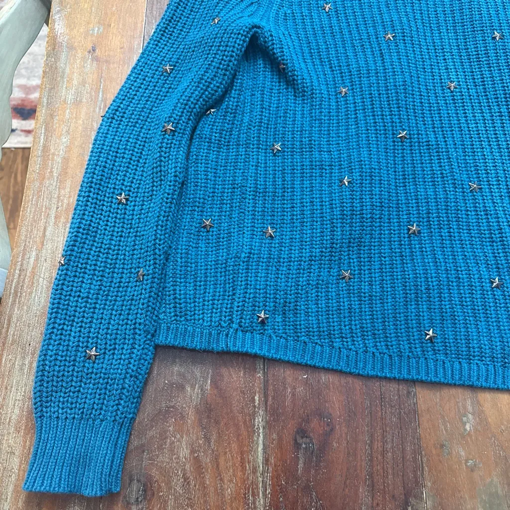 Women's WILDFOX Teal Star Studded Open Back Crew Neck Sweater XS - Image 3