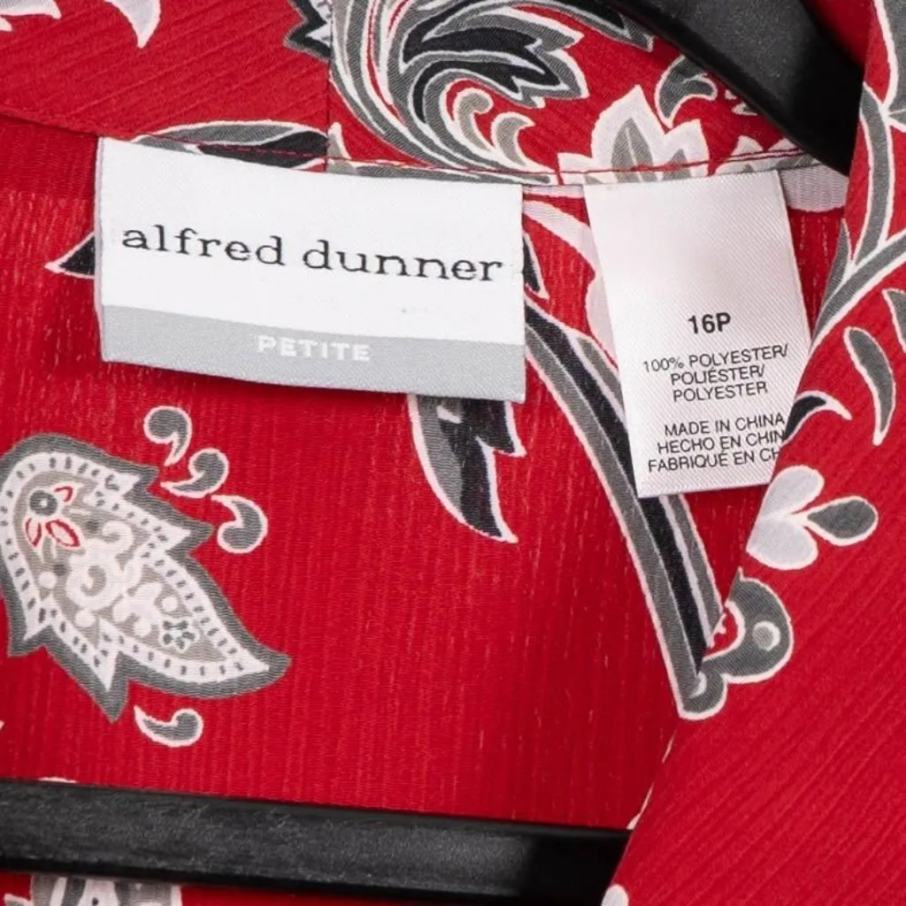 Alfred Dunner Button Up Shirt 16P Petite Womens Red Floral Long Sleeve VNeck - Image 4