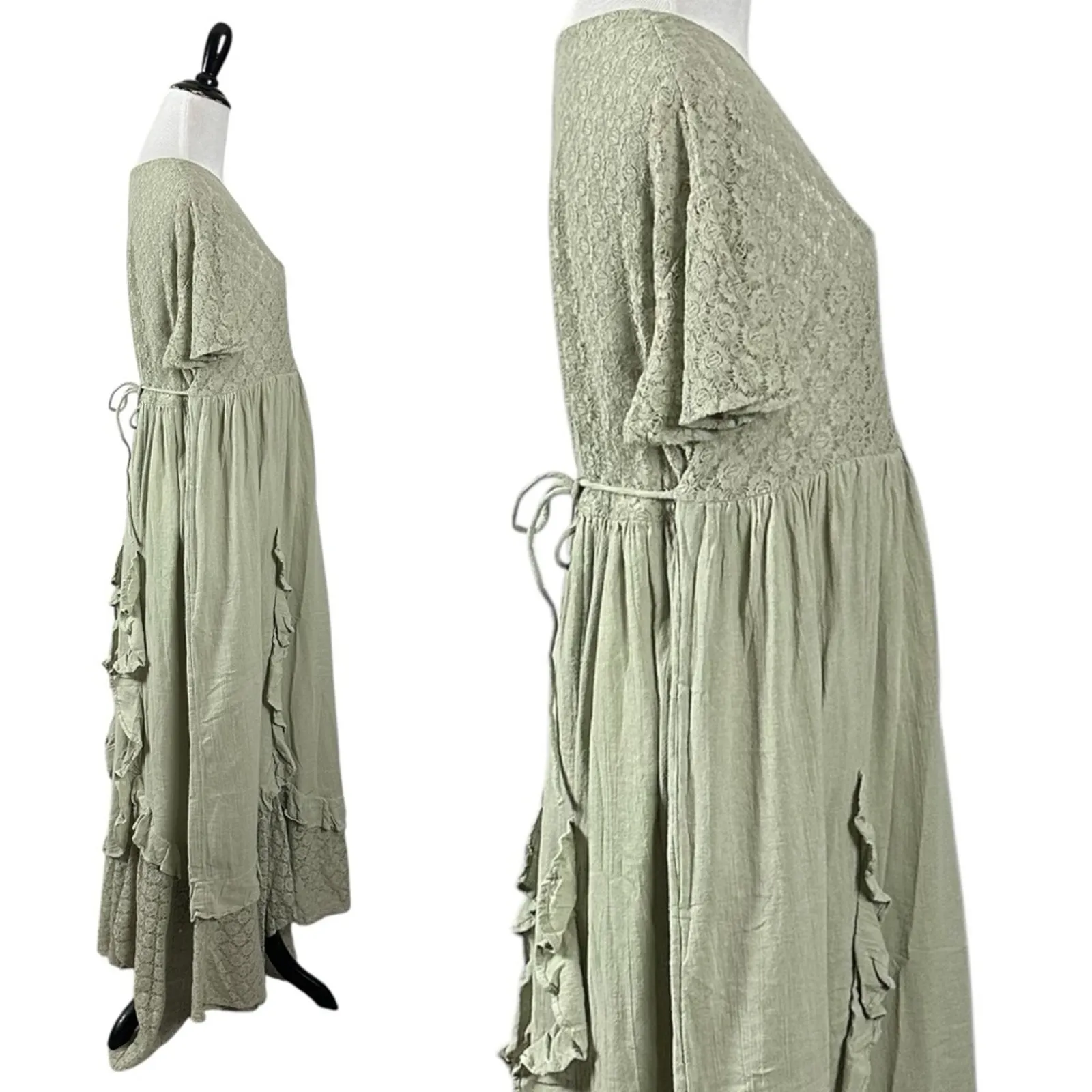 Free People Ethereal Bohemian Bring The Romance Midi Maxi Dress Stone Moss Large - Image 7